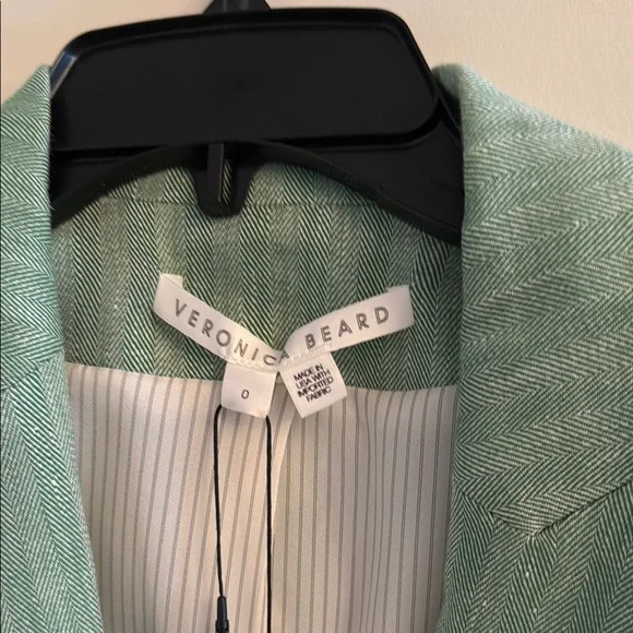 NWT size 0 Veronica Beard Green Herringbone Blazer. Dickey Jacket - Picture 2 of 7